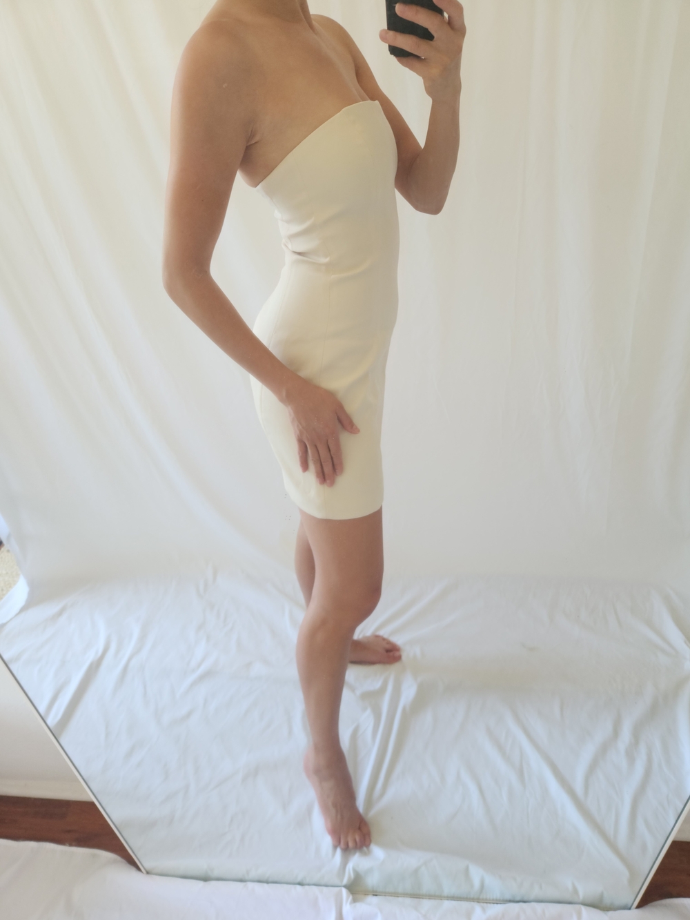 Meshki Strapless Cream Bodycon Mini - Picture 7 of 14